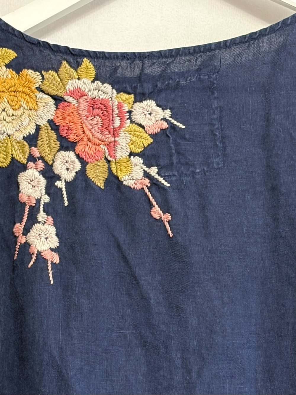 Johnny Was Navy Embroidered Midi Dress with Pink & Yellow Floral Accents - Picture 8 of 13